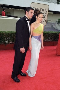 Jennifer Lopez and Ojani Noa attend the Golden Globe awards on January 18, 1998 in Los Angeles, California. Article title: "Eye: Spanning the Globes" (Photo by Donato Sardella/WWD/Penske Media via Getty Images)