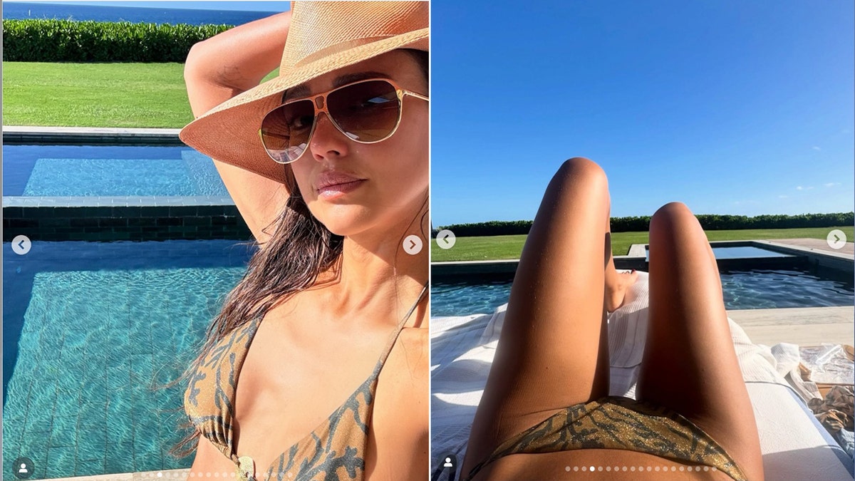 A split of Jessica Alba in a bikini and a photo of her legs.