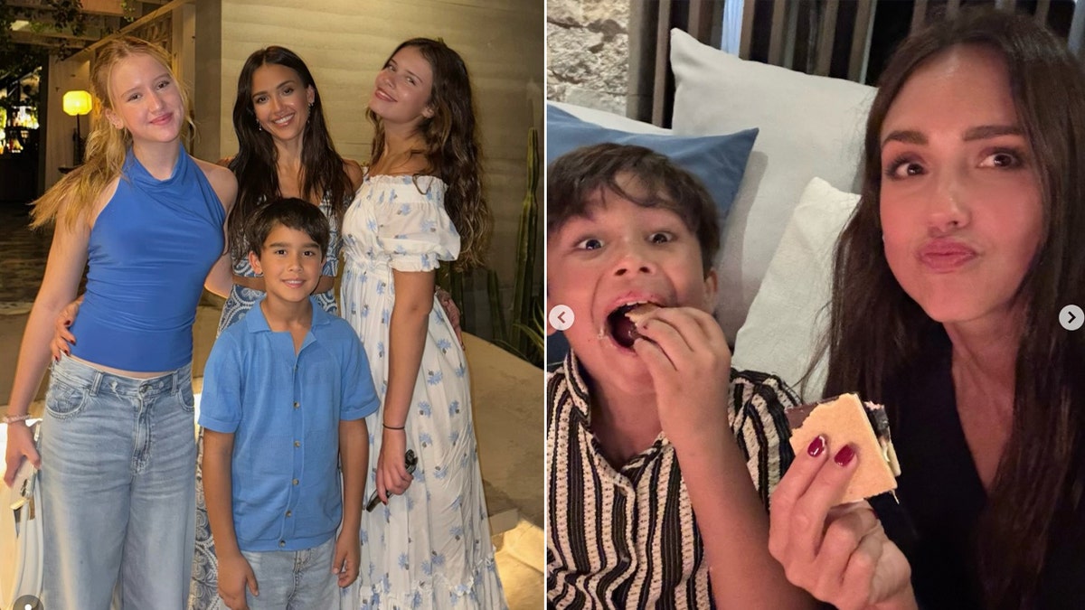 A split of Jessica Alba with her kids.