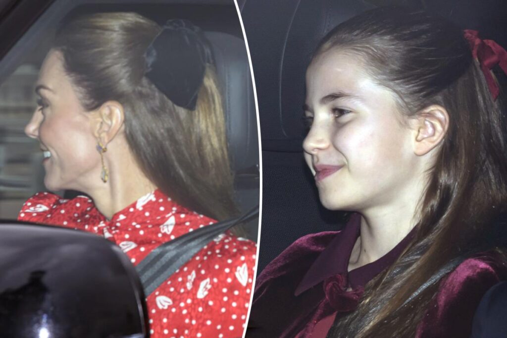 Kate Middleton and Princess Charlotte match in bows for Christmas lunch at Buckingham Palace