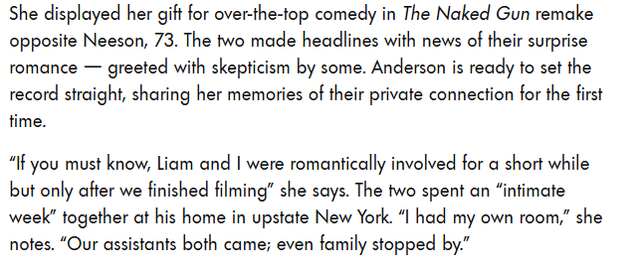 Pamela Anderson talks about her relationship with Liam Neeson and admits they dated for a while but are now friends: “I adore Liam but we are better friends, in full honesty. He is such a supporter of this new trajectory in my career and kindly tells me he is very proud of me."