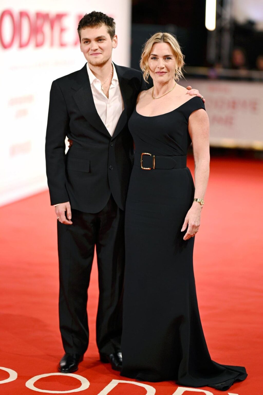 Kate Winslet and son Joe Anders at the premiere of "Goodbye June" in London (December 3, 2025)
