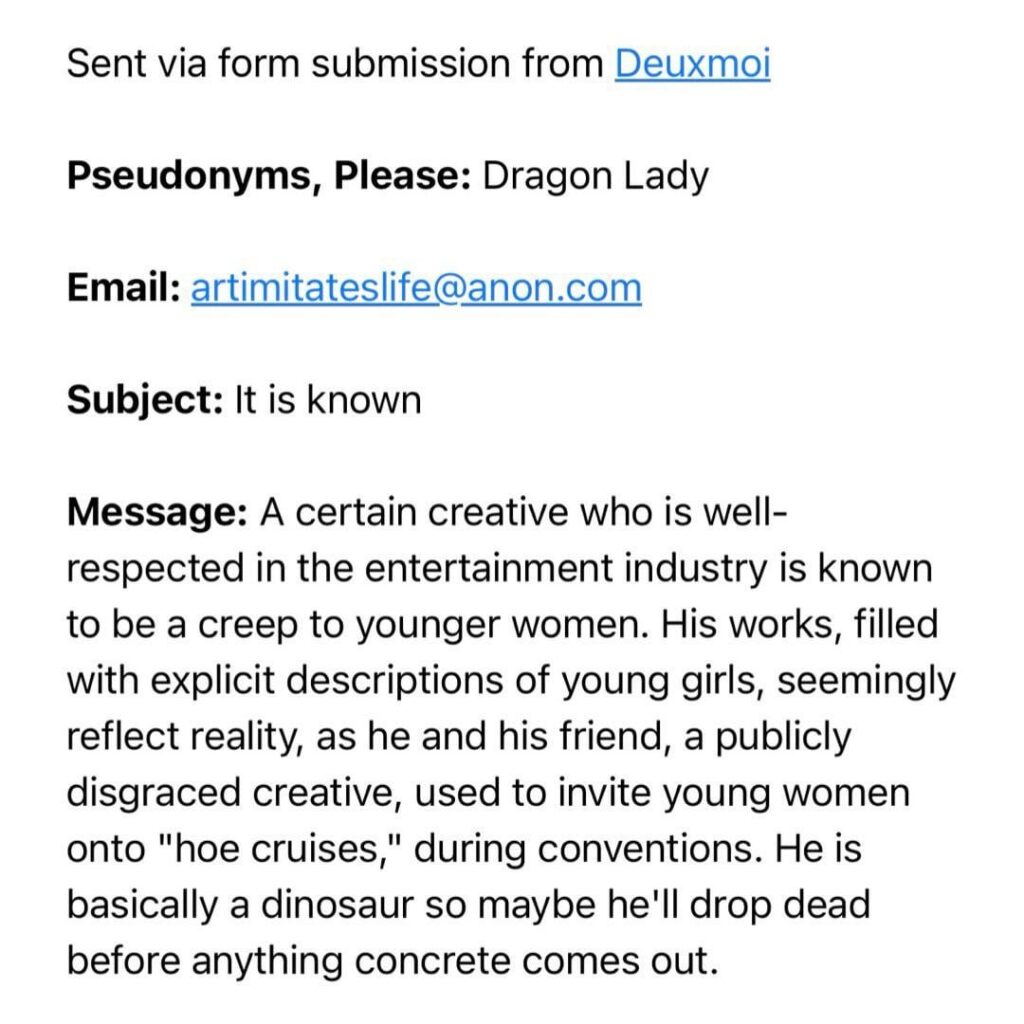 Which well-respected creative in the entertainment industry & his friend, a publicly disgraced creative, used to invite young women onto “hoe cruises” during conventions?