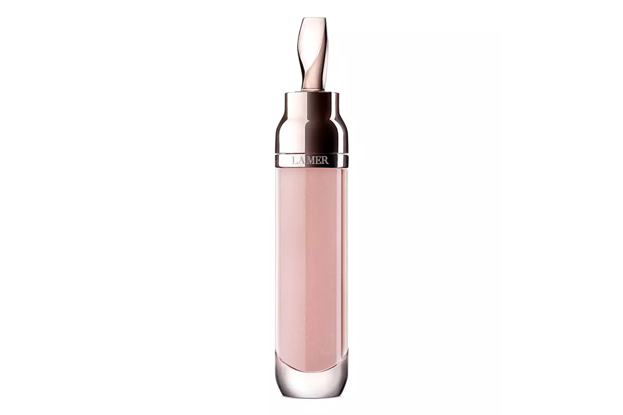 La Mer lip volumizer in a clear pink tube with rose gold accents.