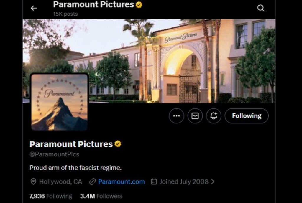 Paramount Pictures X Account Apparently Hacked to Read ‘Proud Arm of the Fascist Regime’