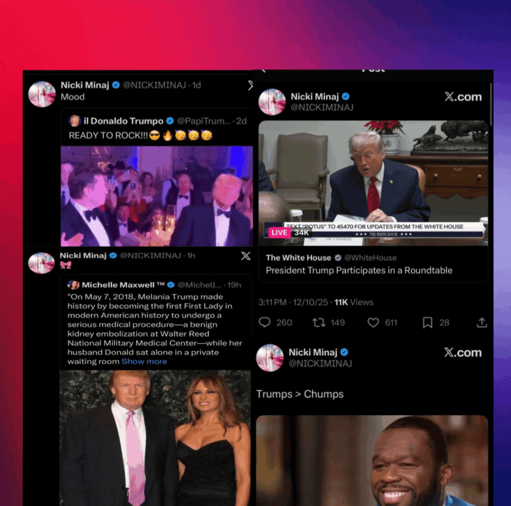 After a month of flirting with MAGA and the current administration, Nicki Minaj today made her support of Donald Trump crystal clear in a series of tweets and actions on the hellhole known as X.