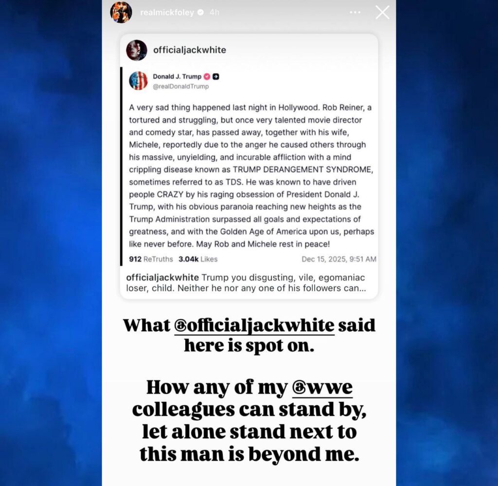 Mick Foley questions how could any of his WWE colleagues can stand with Donald Trump after he mocked Rob Reiner.