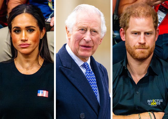 Prince Harry and Meghan Markle with King Charles