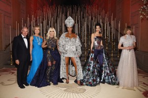 NEW YORK, NY - MAY 07: Stephen Schwarzman, Christine Schwarzman, Donatella Versace, Rihanna. Amal Clooney, and Anna Wintour attend the Heavenly Bodies: Fashion & The Catholic Imagination Costume Institute Gala at The Metropolitan Museum of Art on May 7, 2018 in New York City.  (Photo by Dimitrios Kambouris/MG18/Getty Images for The Met Museum/Vogue)