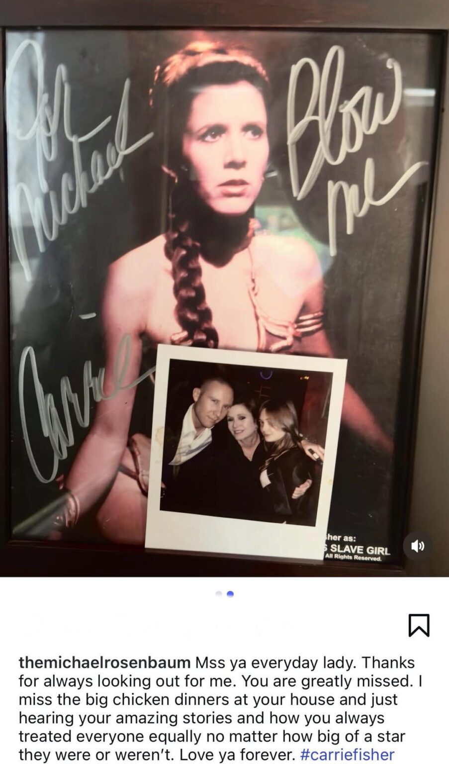 Michael Rosenbaum shares a picture Carrie Fisher signed and dedicated to him