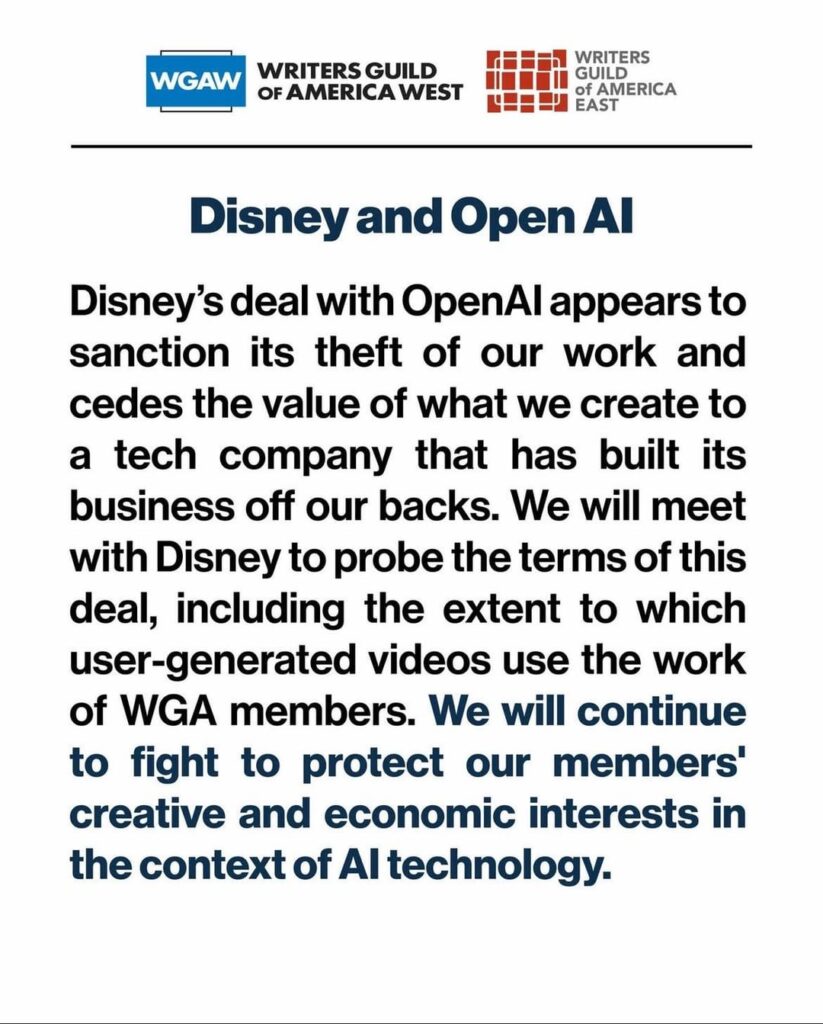 WGA and SAG-AFTRA Unions Raise Flag on Disney-OpenAI Deal’s Infringement Concerns: ‘Built Its Business Off Our Backs’