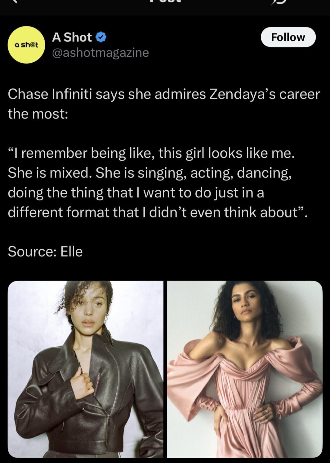Chase Infiniti says she admires Zendaya’s career the most: