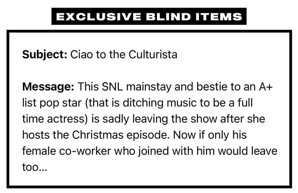 Which SNL mainstay & bestie to an A+ list pop star is set to leave the show after the upcoming Christmas episode?