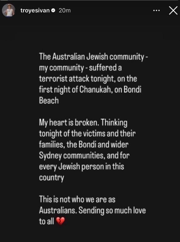 Troye Sivan speaks out following shooting at Bondi Beach in Sydney