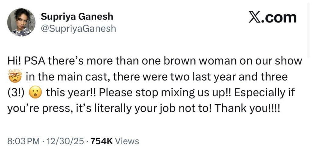 ‘The Pitt’ star Supriya Ganesh calls out journalists who mix up the brown cast members on the show: “Please stop mixing us up!! Especially if you’re press, it’s literally your job not to! Thank you!!!!”