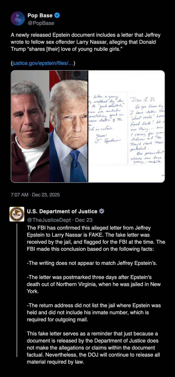 The U.S. Department of Justice replies to Pop Base
