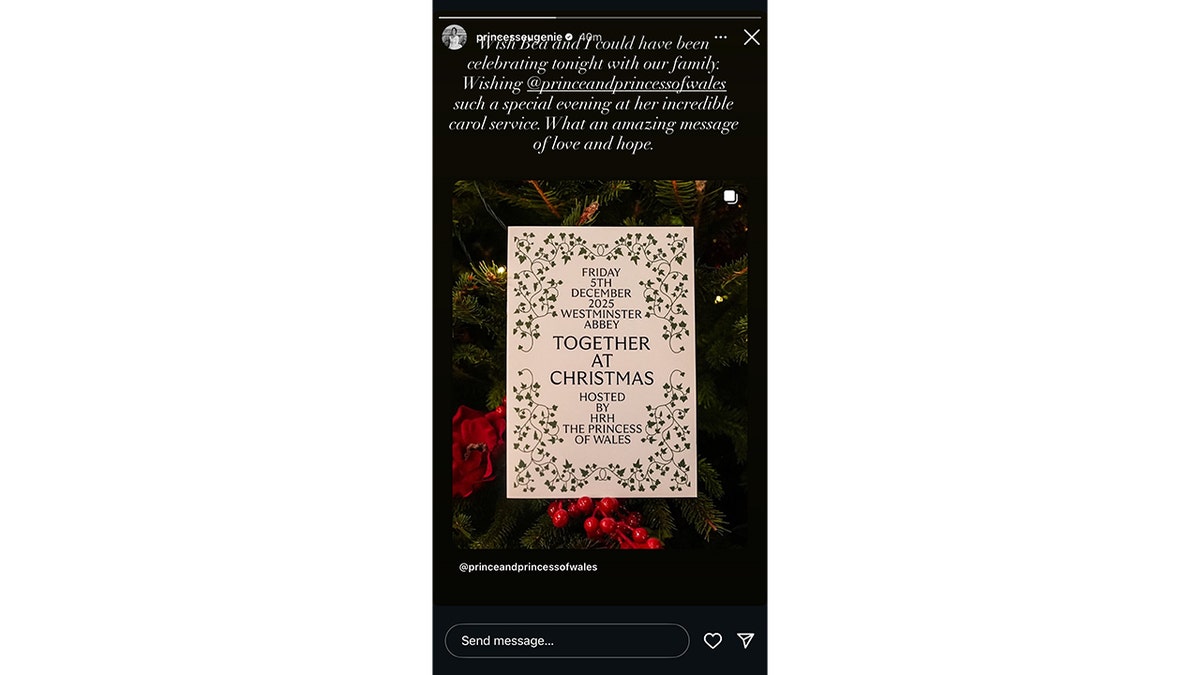 Princess Eugenie posted about the Christmas carol service on Instagram