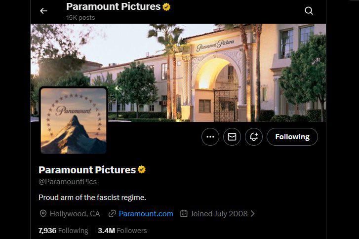 Paramount Pictures’ official X account was seemingly hacked, with the bio rewritten to: “Proud arm of the fascist regime.” The hack comes after David Ellison’s Paramount Skydance launched a direct-to-shareholders hostile takeover effort for Warner Bros. Discovery.