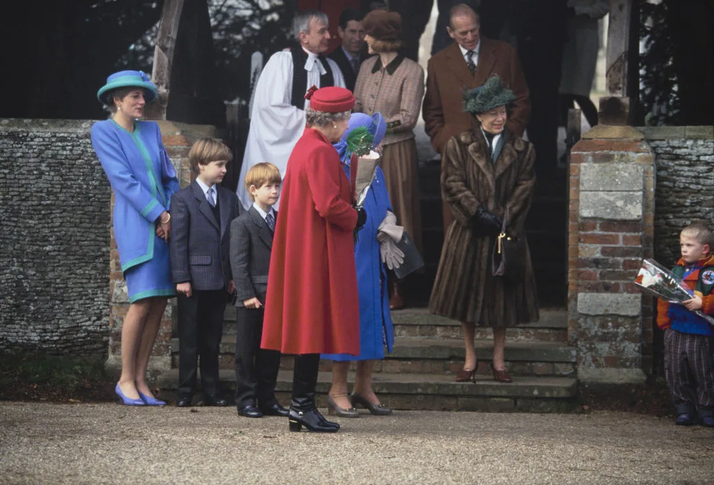 The Royal Family in 1997 outside church on Christmas day