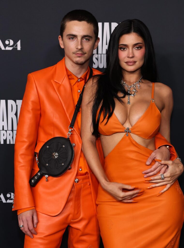 Timothée Chalamet & Kylie Jenner, both in custom Chrome Hearts, at the ‘Marty Supreme’ premiere in Los Angeles, California. (December 8, 2025)