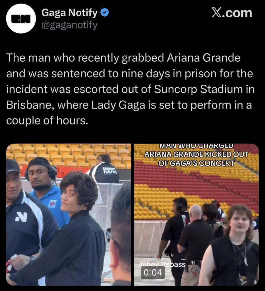 Pyjama Man known for grabbing Ariana Grande on the red carpet removed from Lady Gaga Concert Pyjama Man known for grabbing Ariana Grande on the red carpet removed from Lady Gaga Concert