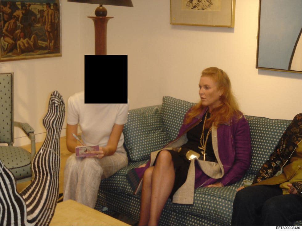 sarah ferguson seen in one of the newly released images by the us department of state, as part of ﻿the sex trafficking investigation into disgraced financier jeffrey epstein and his accomplice ghislaine maxwell