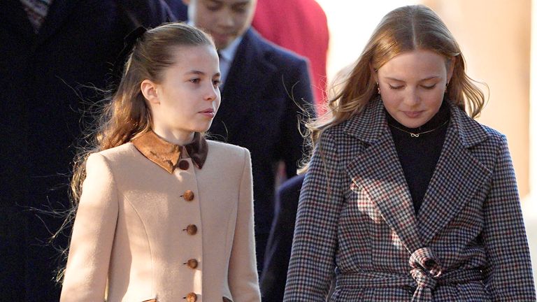 Princess Charlotte and Mia Tindall attended the Christmas Day morning church service. Pic: PA  