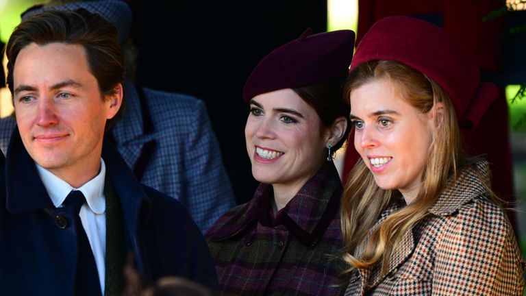 Edoardo Mapelli Mozzi, Princess Eugenie and Princess Beatrice.
Pic:Victoria Jones/Shutterstock