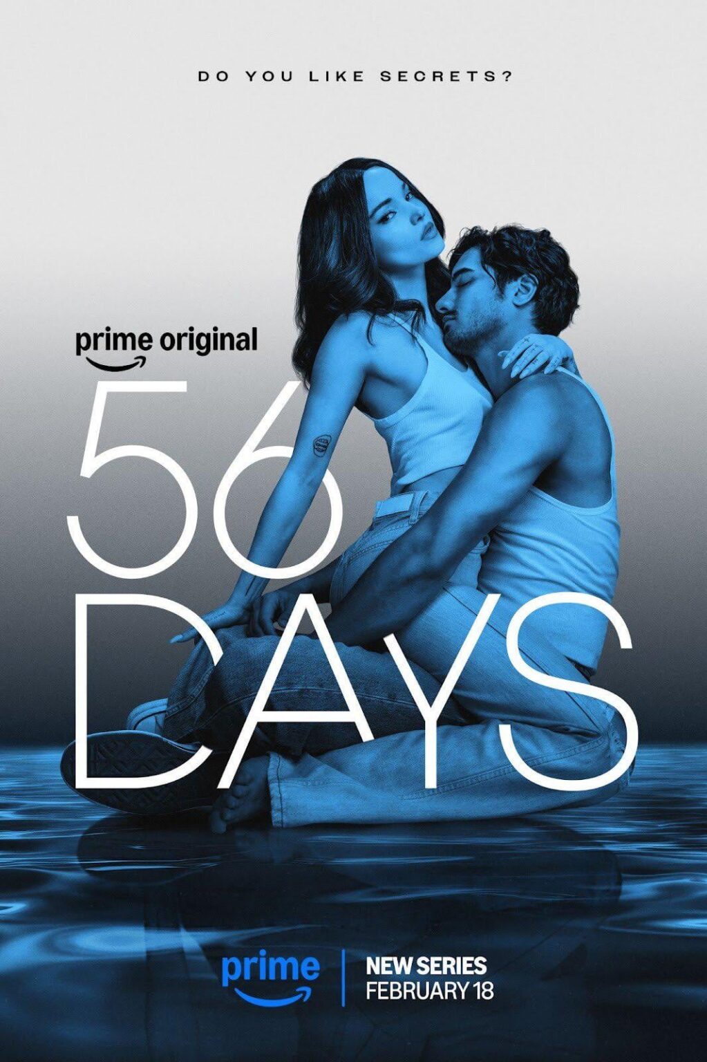 First poster for 56 Days, starring Dove Cameron and Avan Jogia. The series follows a couple who fall deeply in love during COVID-19 but 56 days later, a dead body is lying brutally murdered in their apartment