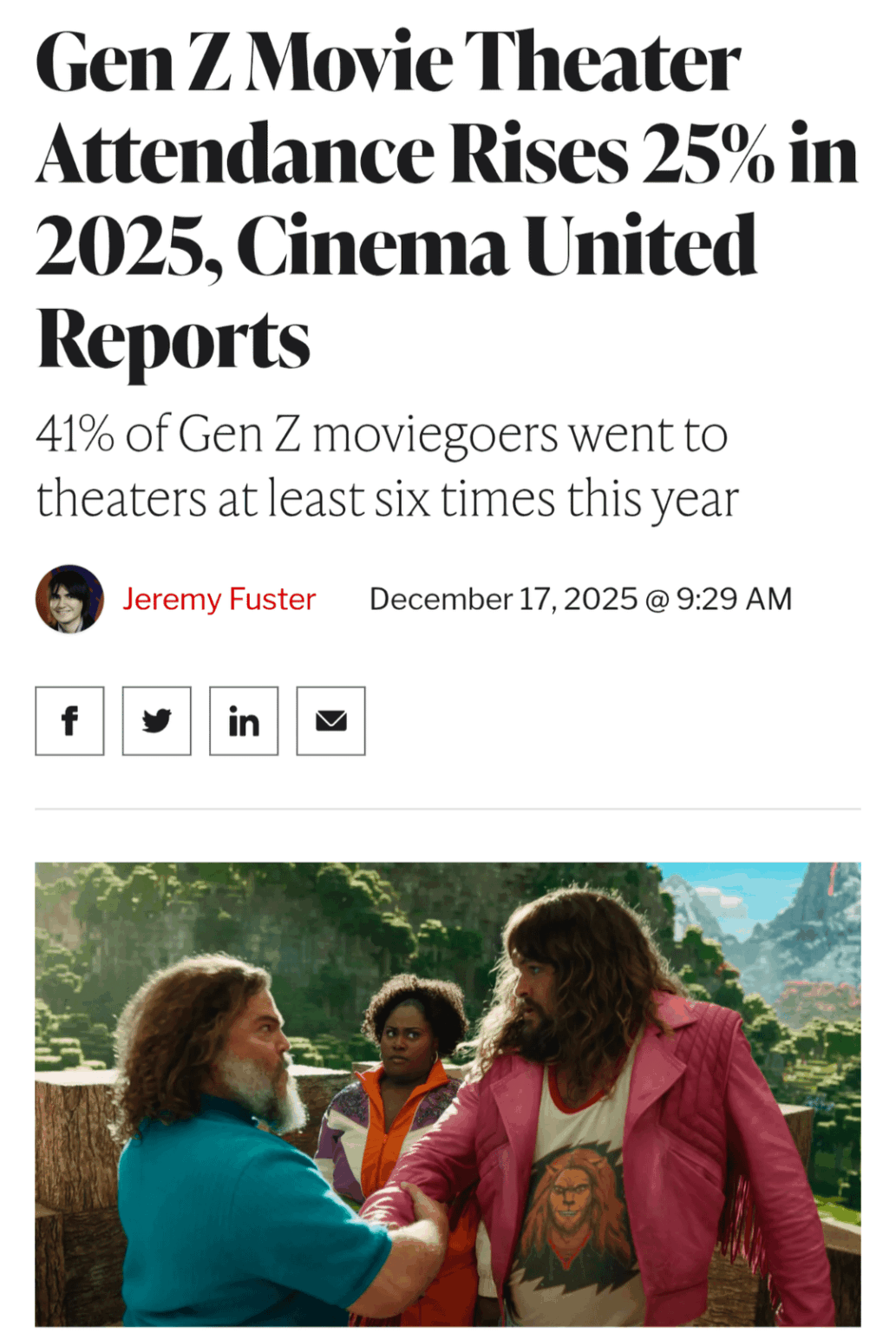 Gen Z Movie Theater Attendance Rises 25% in 2025 Thanks to Minecraft, Demon Slayer, and Five Nights at Freddy's