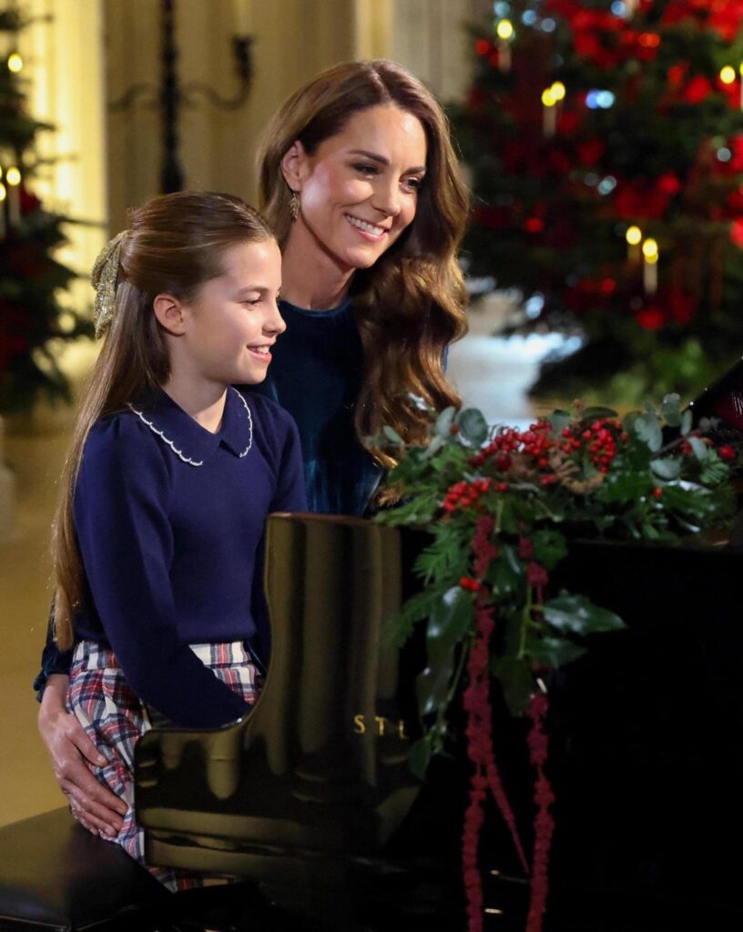 The Princess of Wales and Princess Charlotte play Erland Cooper's Holm Sound at Windsor Castle, as featured in the Together at Christmas Carol Service.