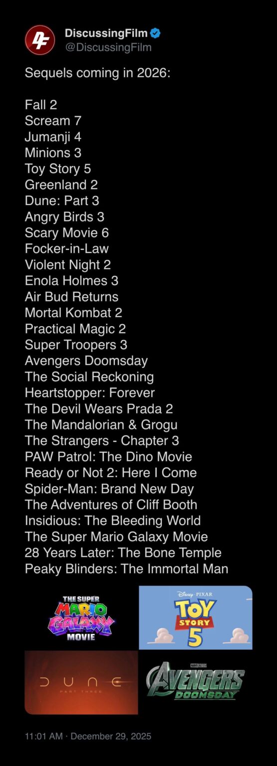Movie sequels coming in 2026