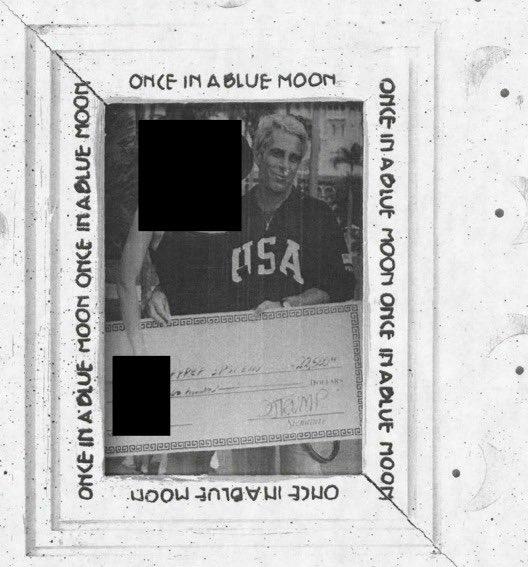 The check Trump gave to Epstein for $22,500 for a “fully depreciated redacted woman’s name” has shown up in a new photo in the Epstein files, where Epstein is pictured holding the check standing next to a woman