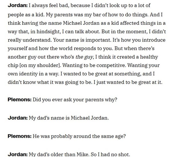 Michael B. Jordan talks about having the same name as Michael Jordan: "Your name is important. It’s how you introduce yourself and how the world responds to you. But when there’s another guy out there who’s the guy, I think it created a healthy chip [on my shoulder]. Wanting to be competitive."