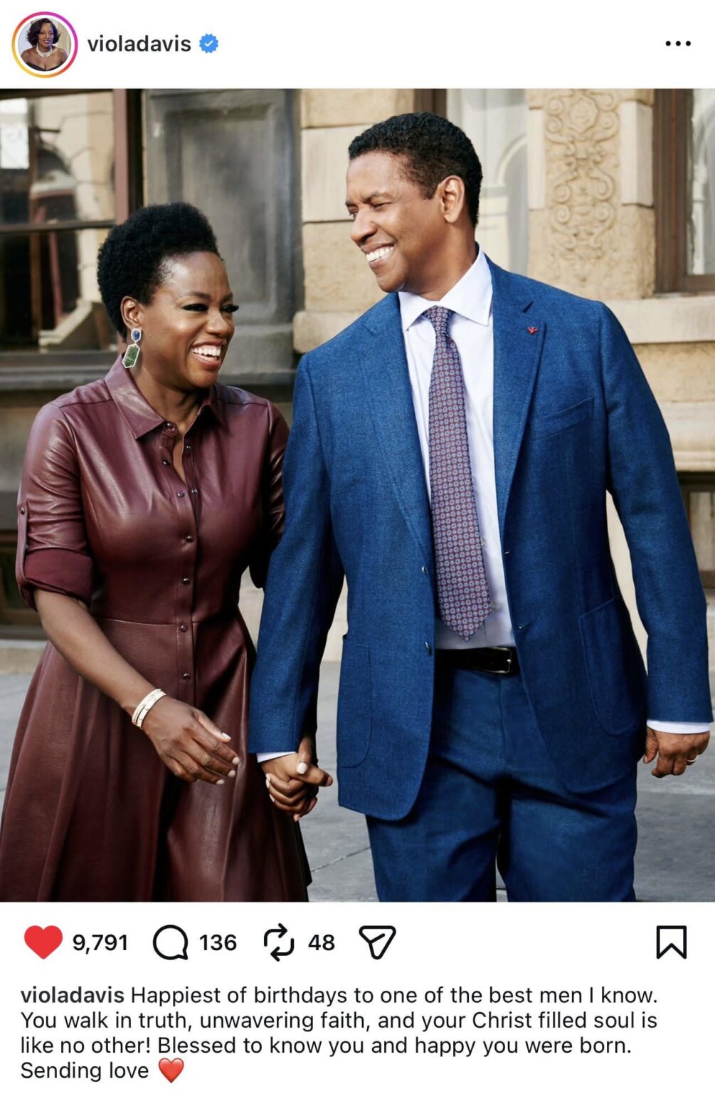 Viola Davis wishing Denzel Washington the “happiest of birthdays to one of the best men I know”