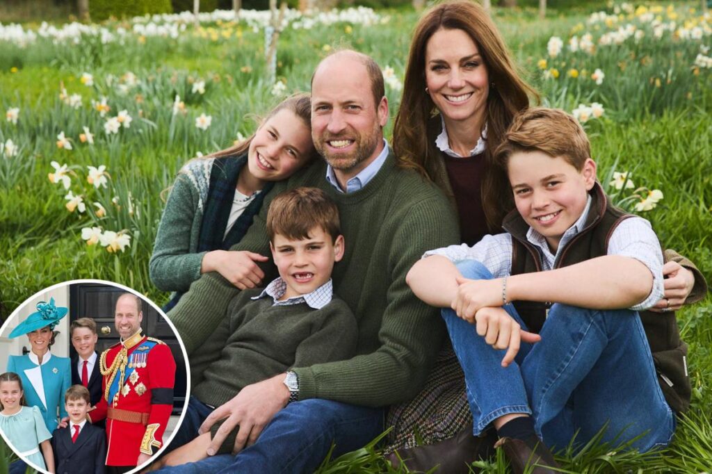Kate Middleton and Prince William cuddle up to George, Charlotte and Louis in cute Christmas card Kate Middleton and Prince William cuddle up to George, Charlotte and Louis in cute Christmas card