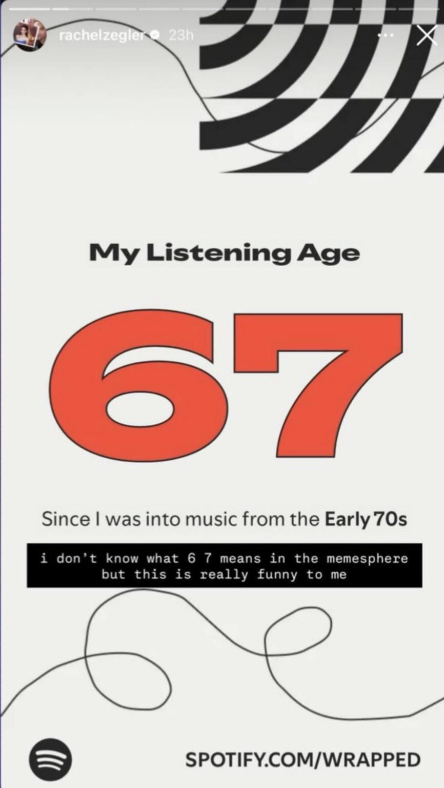 Rachel Zegler shares that her Spotify Wrapped listening age is 67