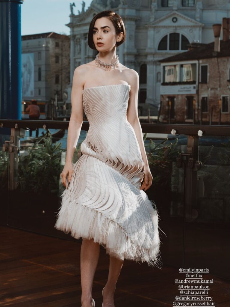 Lily Collins in Venice for the press of season 5 of 'Emily in Paris'