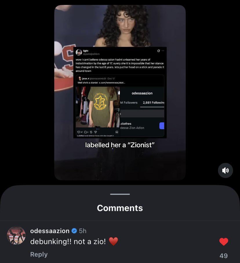 Odessa A’zion addresses acussations that shes a zionist