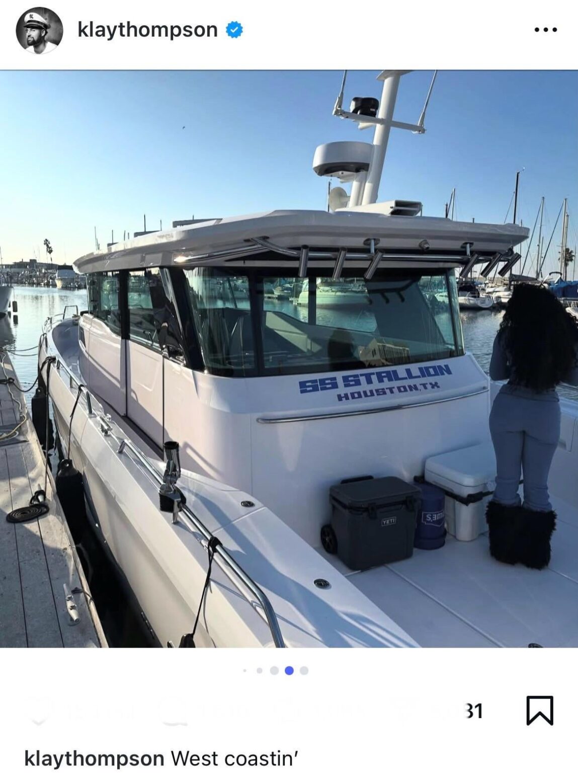Klay Thompson named his boat: ‘SS Stallion, Houston, TX’ (Megan Thee Stallion comes from Houston)