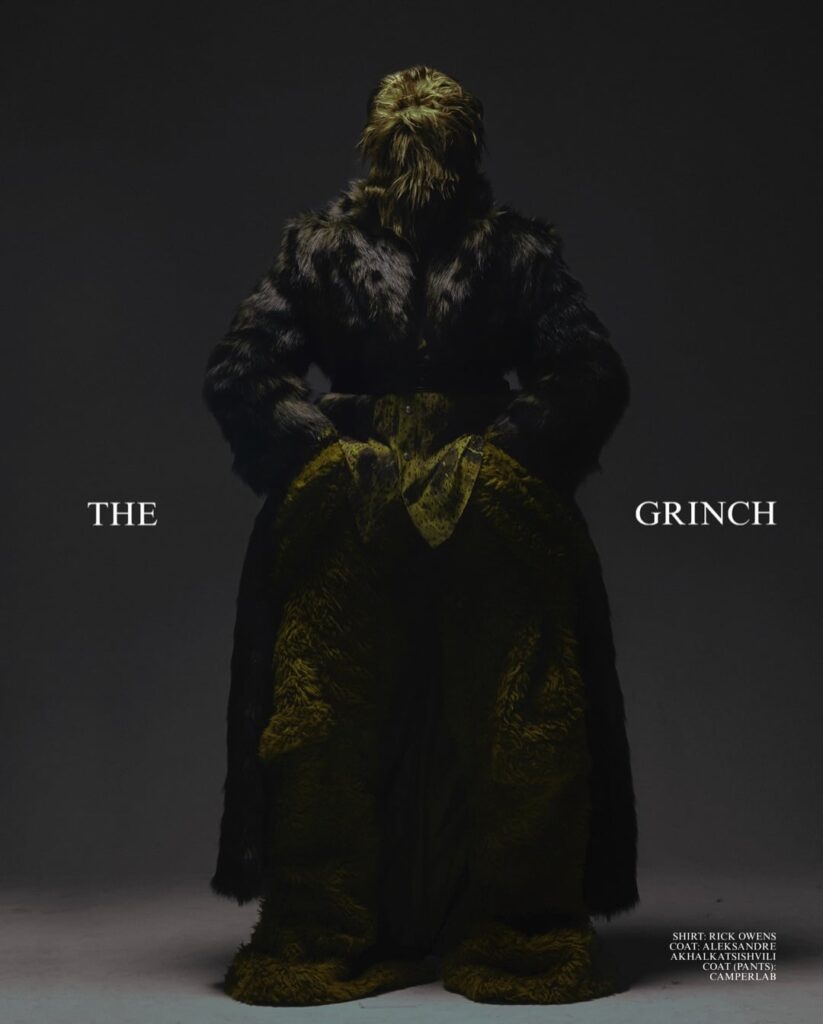 Fashion Influencer Wisdom Kaye for Christmas 2025: What Christmas Would Look Like If It Was Halloween. Photographed by Max Tardio.