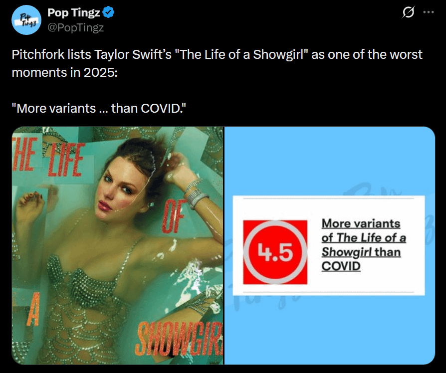 Pitchfork lists Taylor Swift’s "The Life of a Showgirl" as one of the worst moments in 2025