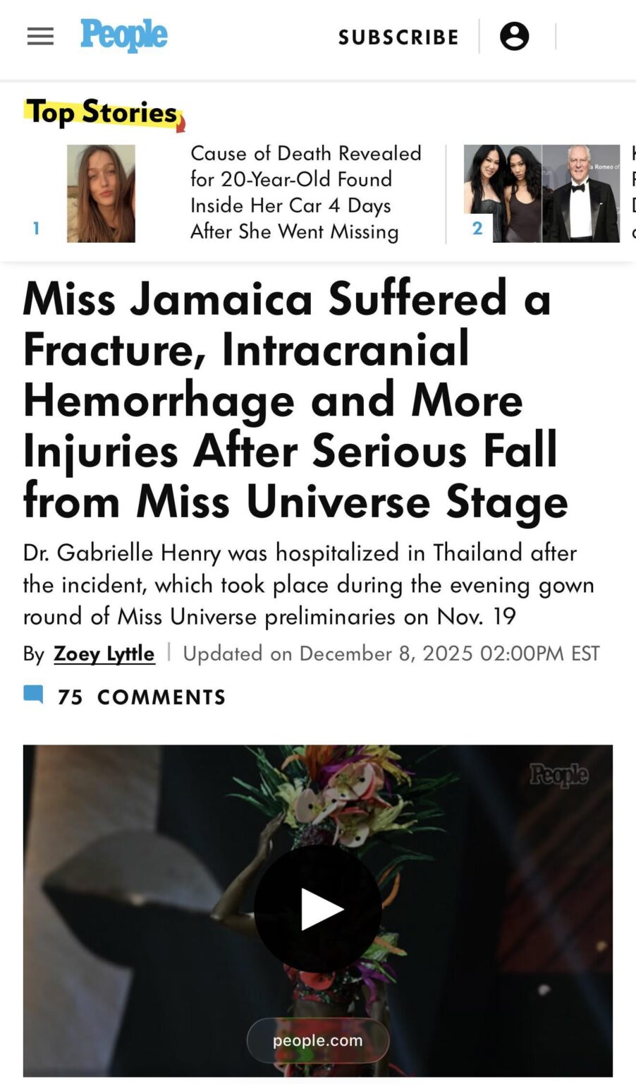 TW: Injury – Miss Jamaica Suffered a Fracture, Intracranial Hemorrhage and More Injuries After Serious Fall from Miss Universe Stage TW: Injury - Miss Jamaica Suffered a Fracture, Intracranial Hemorrhage and More Injuries After Serious Fall from Miss Universe Stage