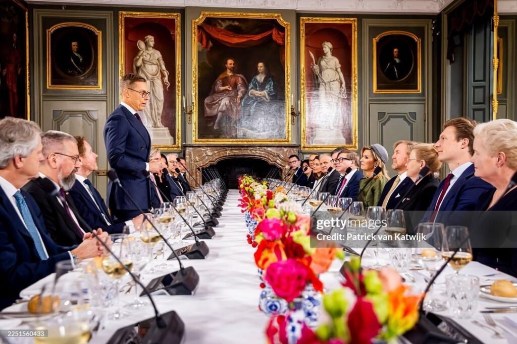 Queen Maxima and King Willem-Alexander attend government lunch with PM and the president of Finland