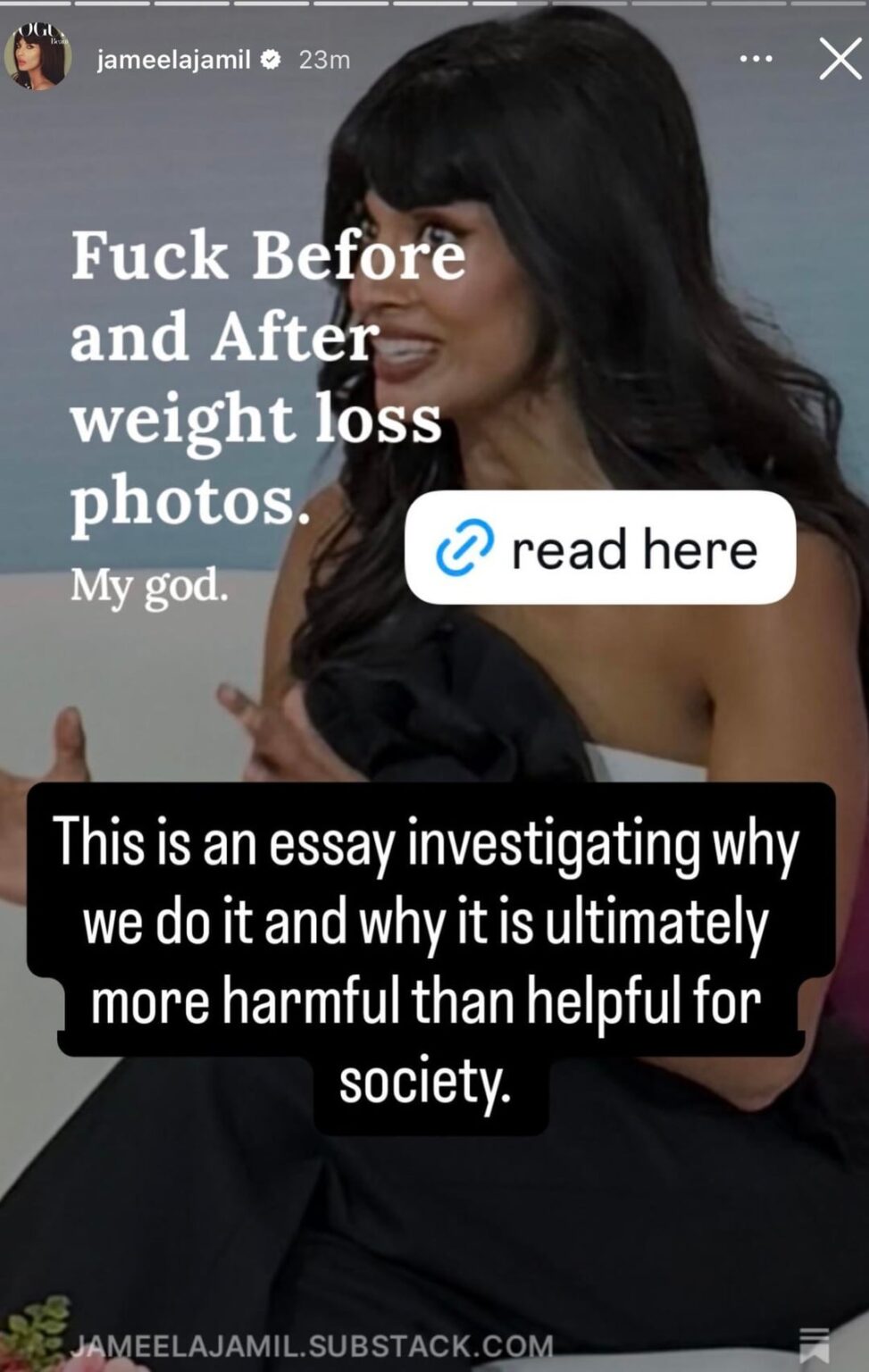 Jameela Jamil: “Fuck Before and After weight loss photos”
