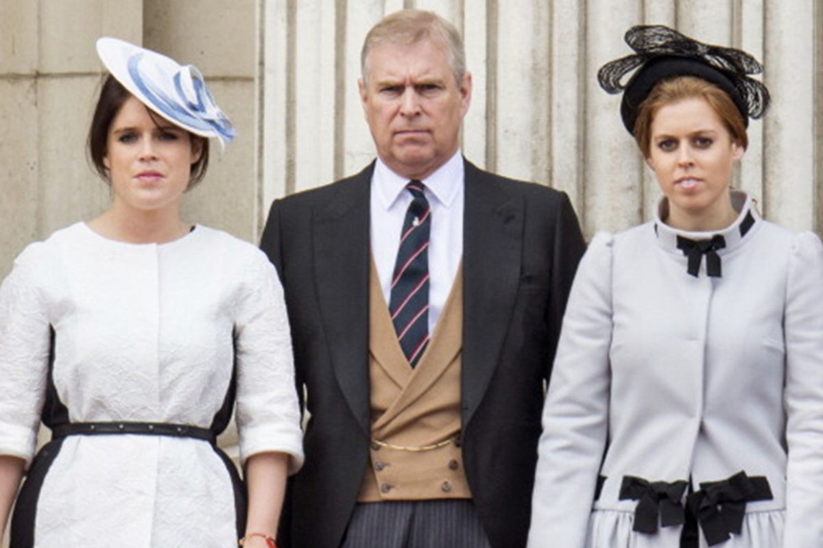 Princess Eugenie and Princess Beatrice with Prince Andrew,