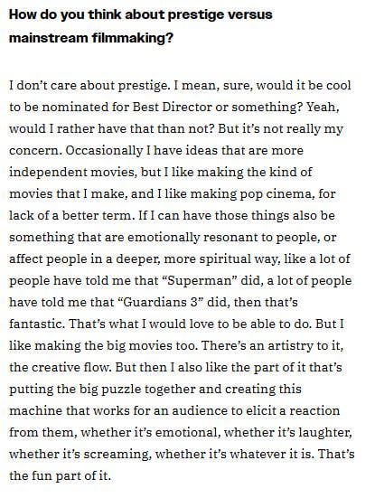 James Gunn is fine with being a "blockbuster" director