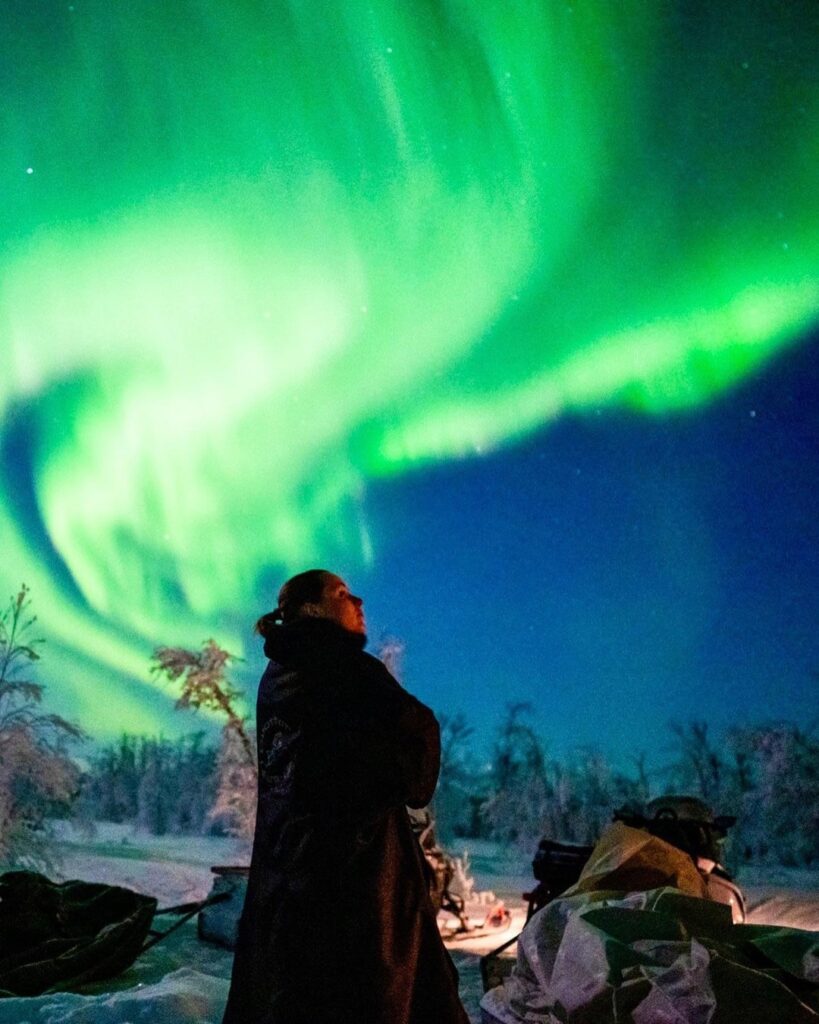 Princess Ingrid Alexandra of Norway greeted by Northern lights in Karasjok municipality, where she was invited to visit by a reindeer herding family