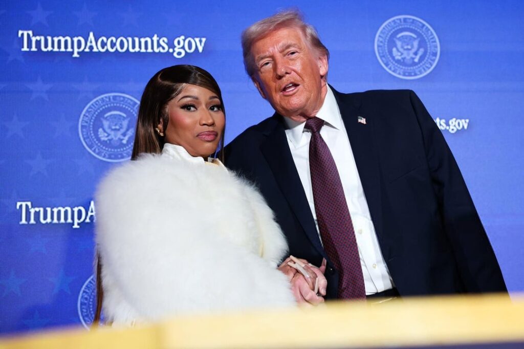 Donald Trump and Nicki Minaj at the Treasury Department’s Trump Accounts Summit
