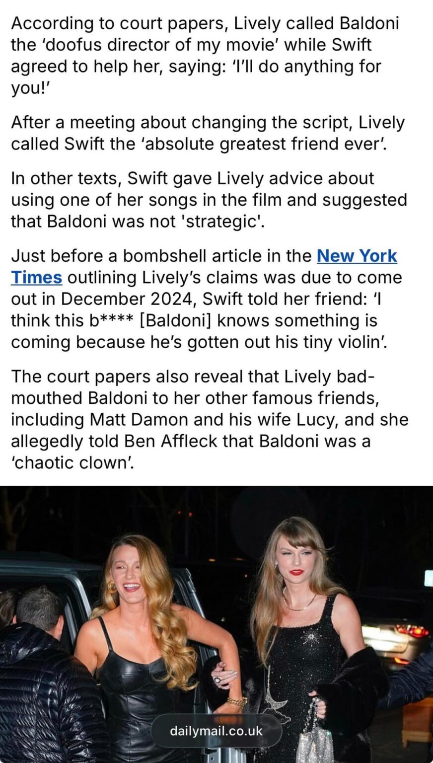 Texts between Blake Lively, Taylor Swift and other celebrities revealed in court papers